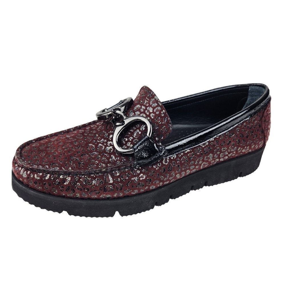 Di Chenzo Platform‎ Loafer Womens 9.5/10 Ocelot Burgundy Leather Italian Leopard